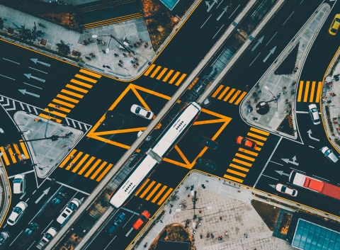 Top down view of city intersection