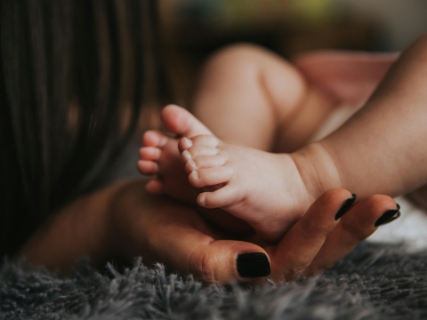 Hand holding baby's feet
